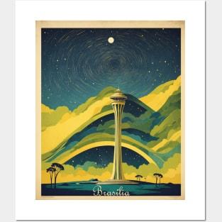 Brasilia Brazil Starry Night Vintage Tourism Travel Poster Posters and Art